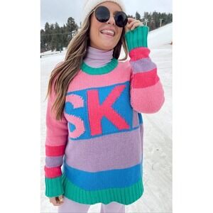SHOW ME YOUR MUMU Ski Sweater Multi Striped Crewneck Size S Oversized Long EUC